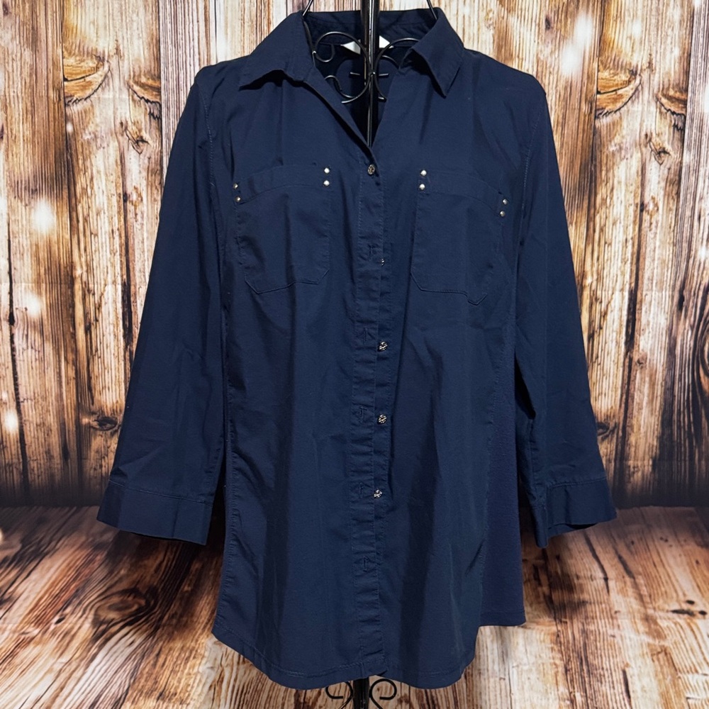 Coral Bay Navy Button-Down Shirt for Women